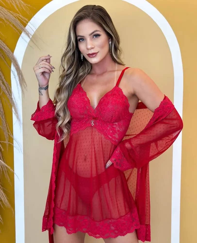 Kit Karina No Tule Poa Camisola Calcinha Robe 12