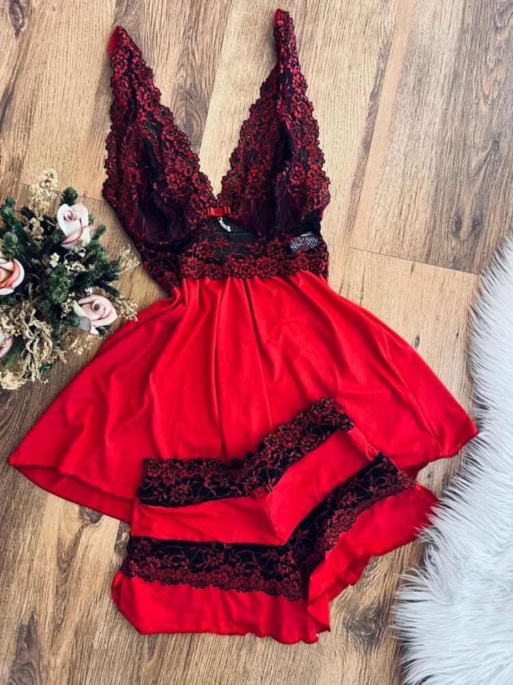 BABY DOLL FABIANA BICOLOR- Vermelho c/ preto (as cores podem dar diferença de tom por causa do flash) 2