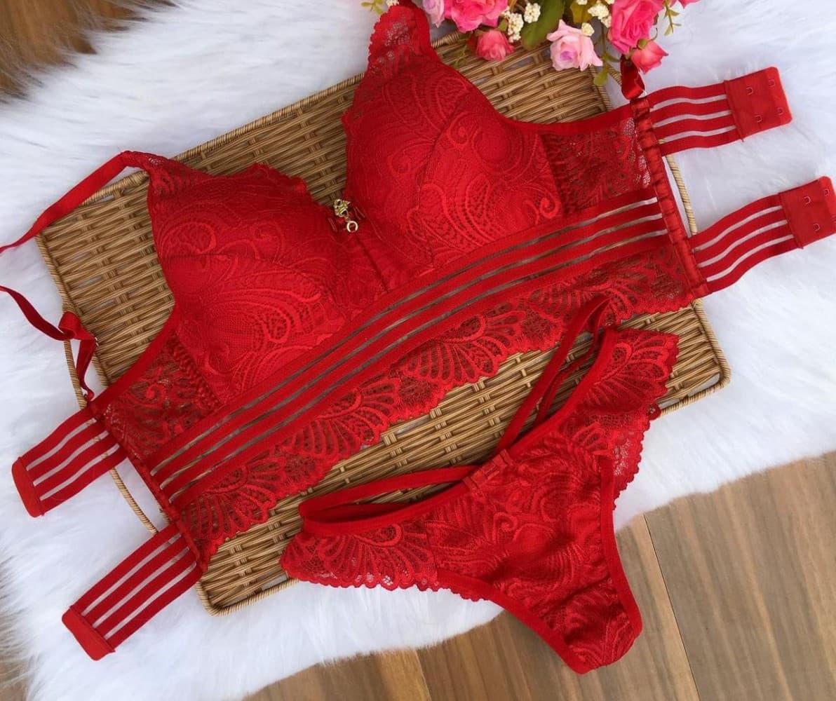 CONJUNTO SENSUAL FLÁVIA ULTRA LUXO - Vermelho