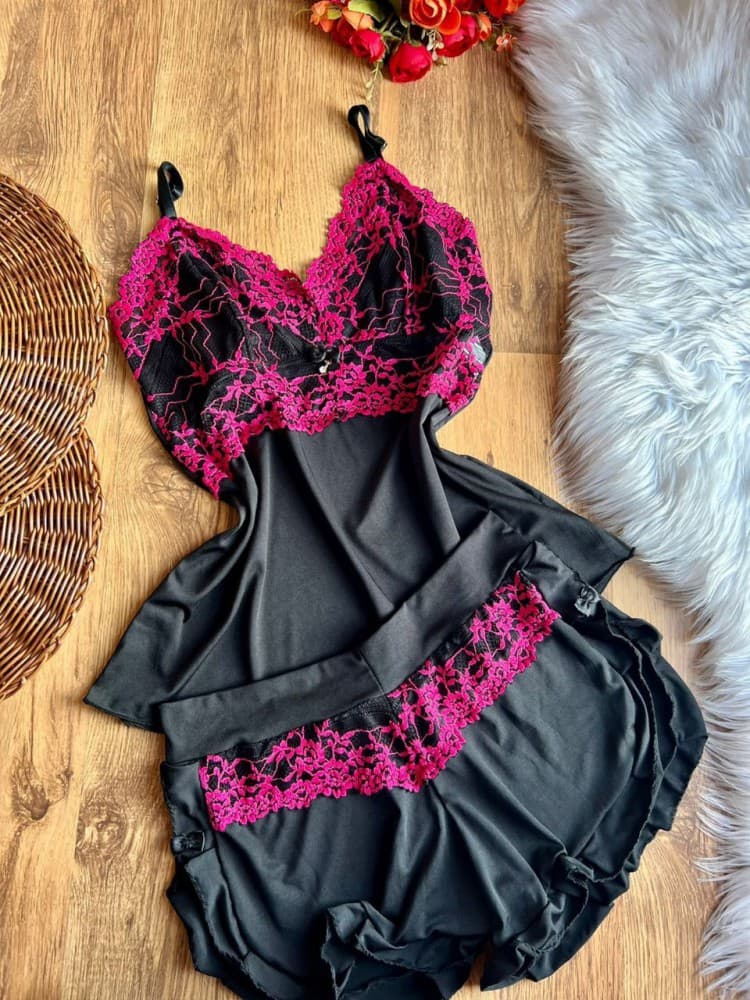 BABY DOLL FLUFLU PLUS SIZE - Preto c/inveja 3