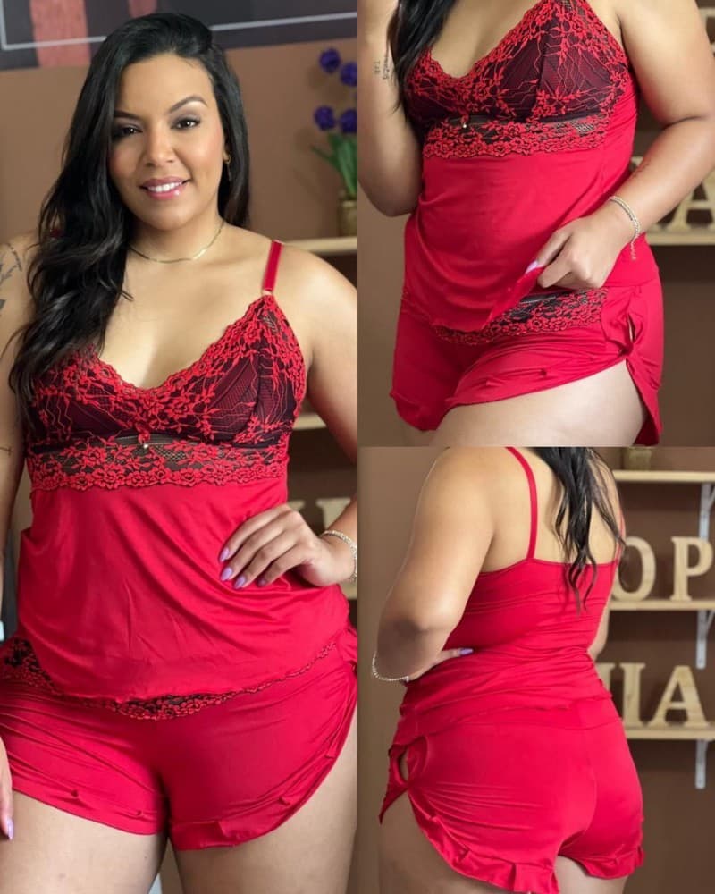 BABY DOLL FLUFLU PLUS SIZE - Vermelho c/preto 3