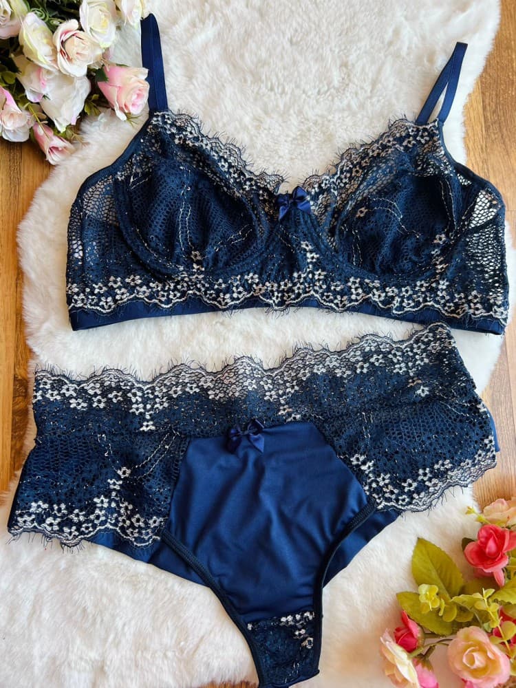 CONJUNTO PLUS SIZE S/BOJO BICOLOR COM ARO - Marinho