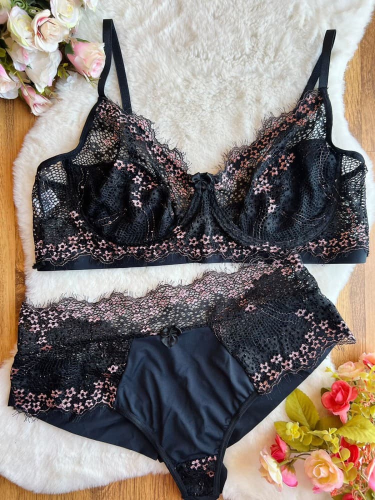 CONJUNTO PLUS SIZE S/BOJO BICOLOR COM ARO - Preto