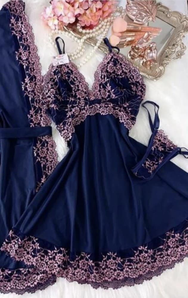 CAMISOLA S/BOJO + CALCINHA MICHELE - Marinho 1