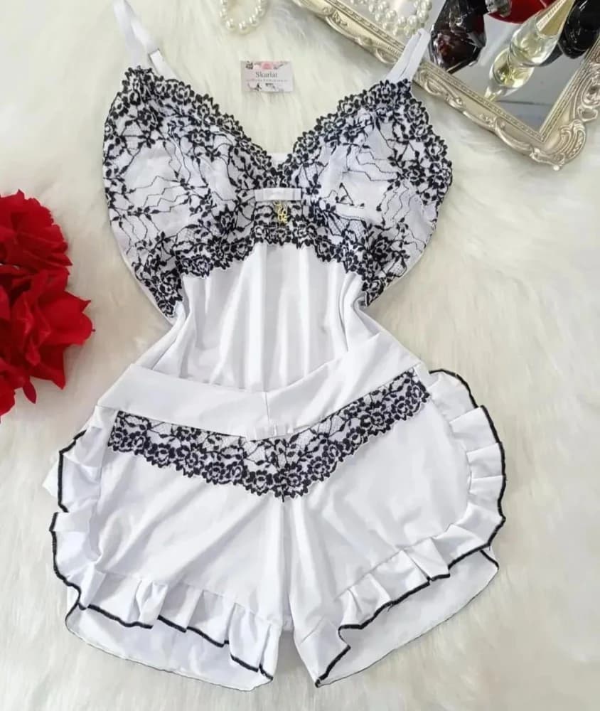 BABY DOLL ULTRA LUXO FLUFLU - Branco c/ preto 2