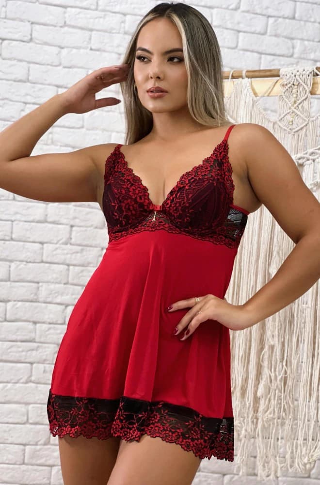 CAMISOLA LUXO +CALCINHA VIVIANE - Vermelho c/ preto 3