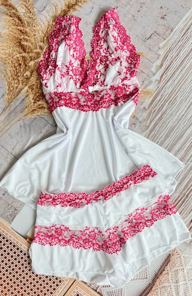 BABY DOLL FABIANA BICOLOR - Branco c/ rubi 2