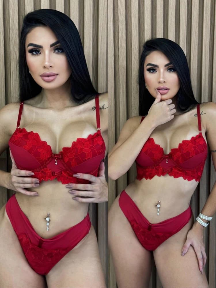 CONJUNTO ULTRA LUXO TULE BORDADO BRIELA - Vermelho 1