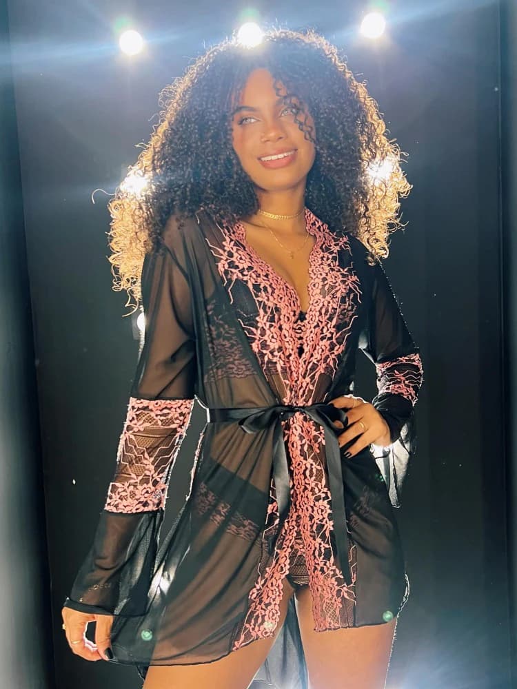 ROBE TULE BICOLOR CLAUDIA - Preto c/ rosa (somente robe - NÃO INCLUSO CAMISOLA, NÃO INCLUSO CONJUNTO) 1