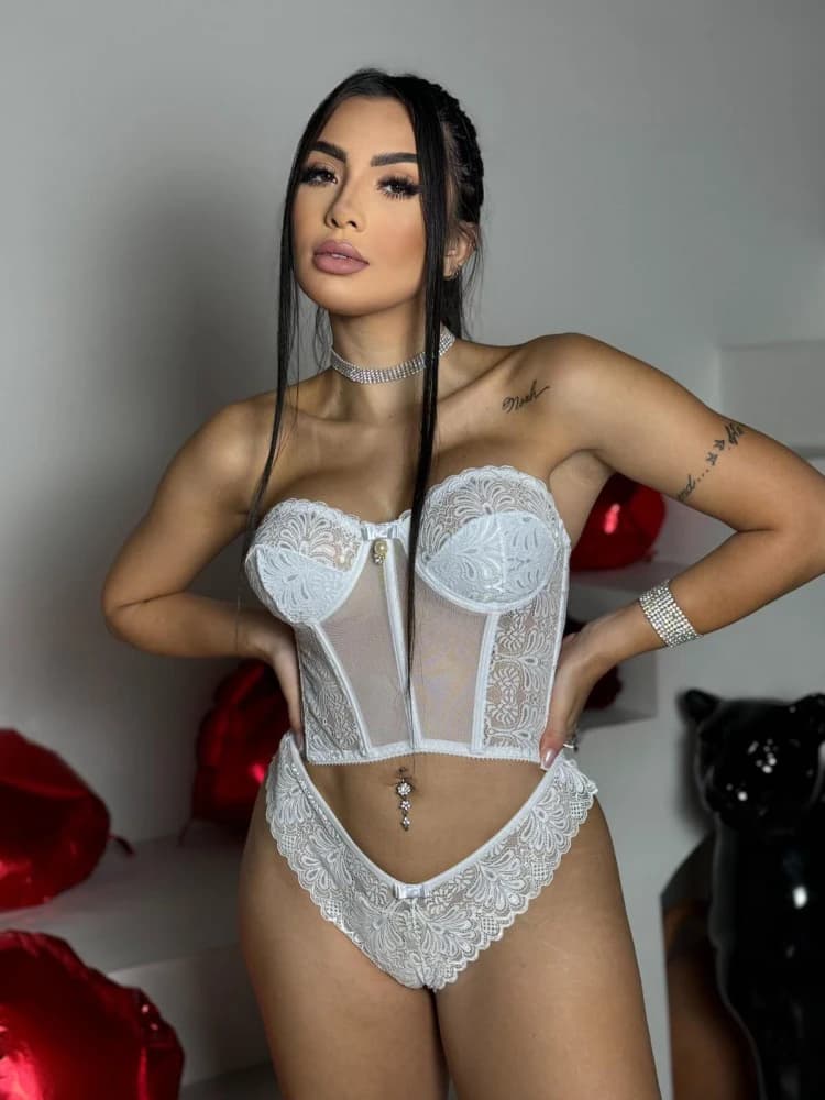 CORSELET DE RENDA + CALCINHA - Branco (renda de cilios) 1