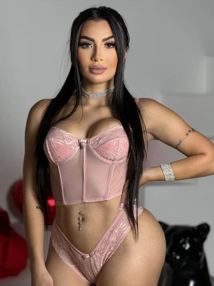 CORSELET DE RENDA + CALCINHA - Rose (renda de cilios) 2