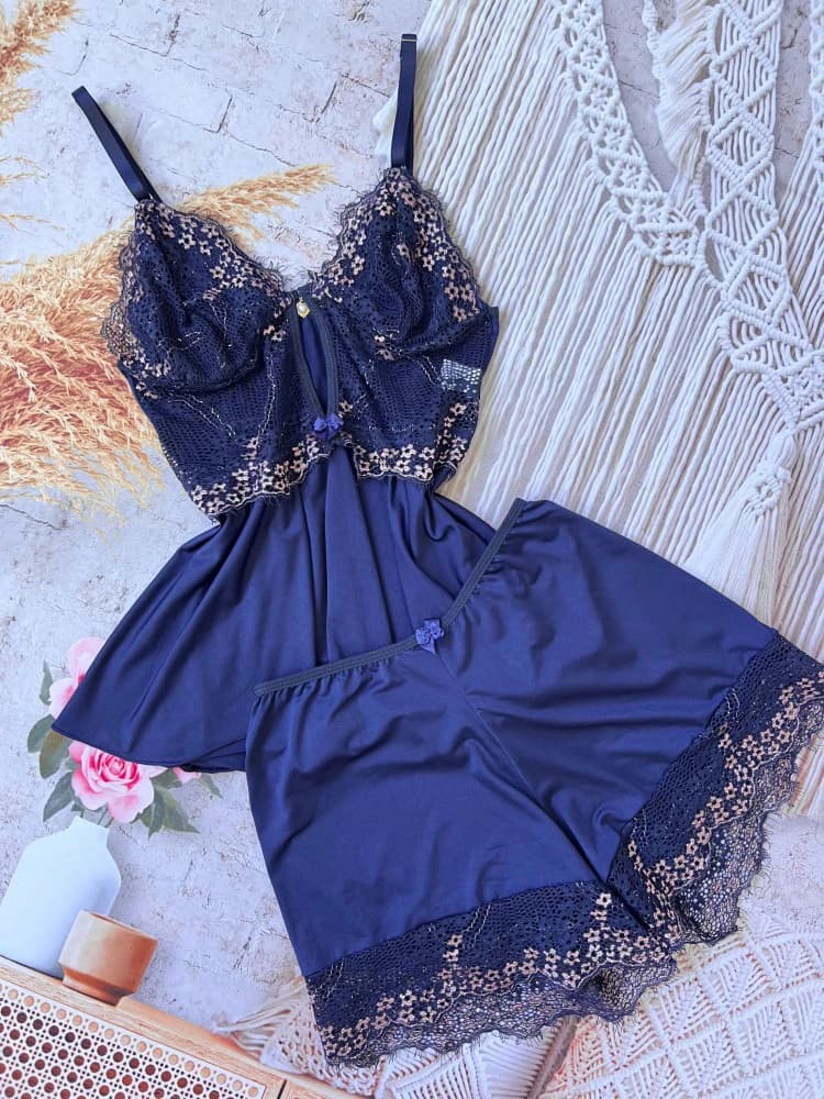 BABY DOLL PINGENTE GISELE - rendas bicolor cilios 4