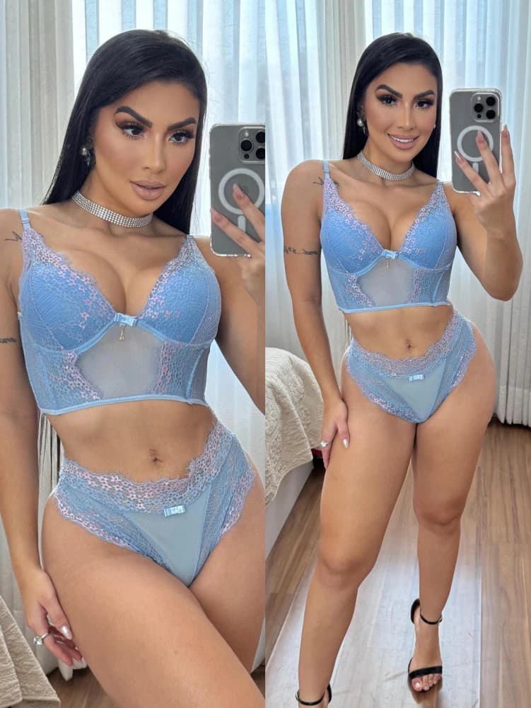 CONJUNTO CROPPED TULE CHARLOTTE - Azul bb