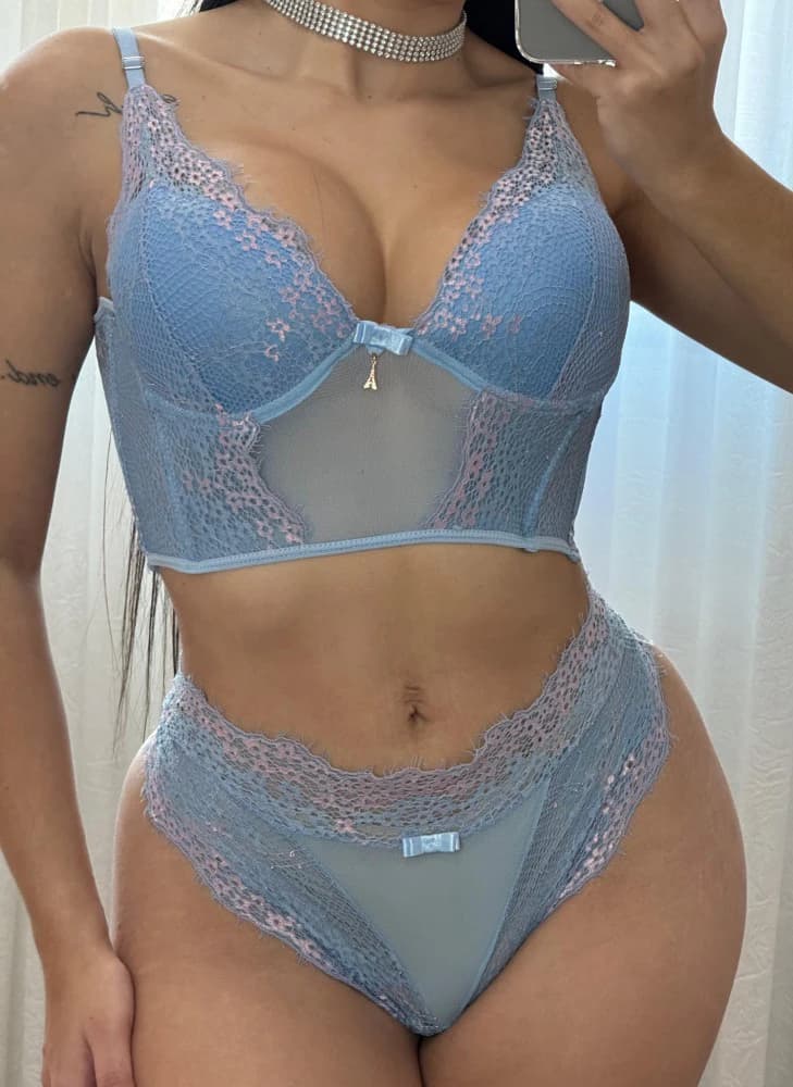 CONJUNTO CROPPED TULE CHARLOTTE - Azul bb 1