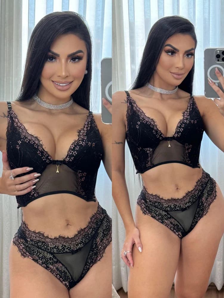 CONJUNTO CROPPED TULE CHARLOTTE - Preto c/prata 1