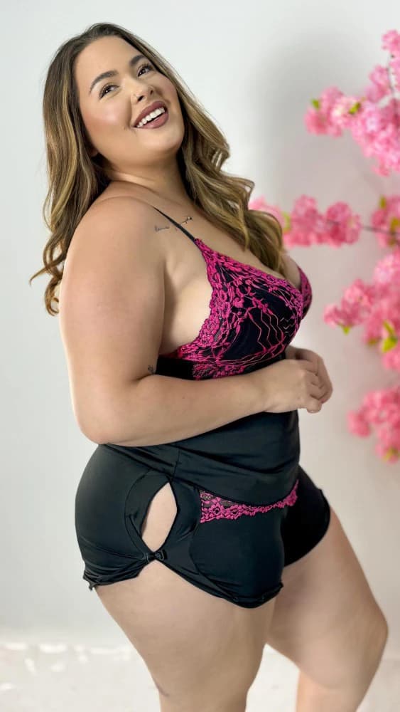 BABY DOLL FLUFLU PLUS SIZE - Preto c/inveja 1