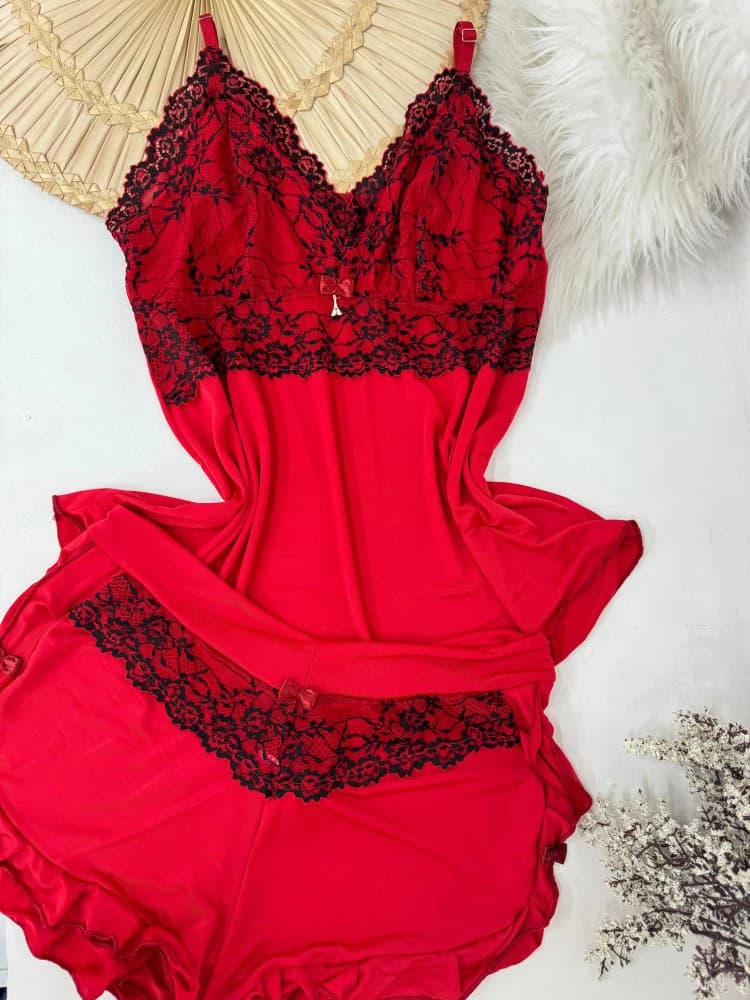 BABY DOLL FLUFLU PLUS SIZE - Vermelho c/preto 2