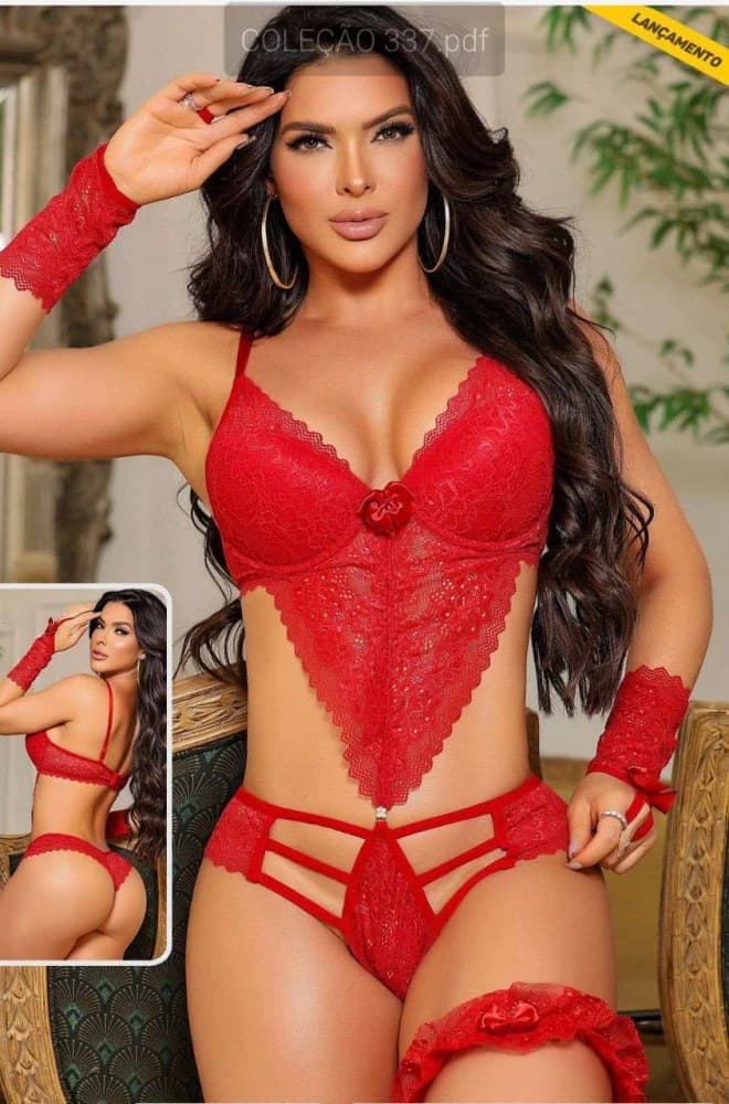 BODY SENSUAL EMANUELLA - VERMELHO - (acompanha perneira + luvinha)