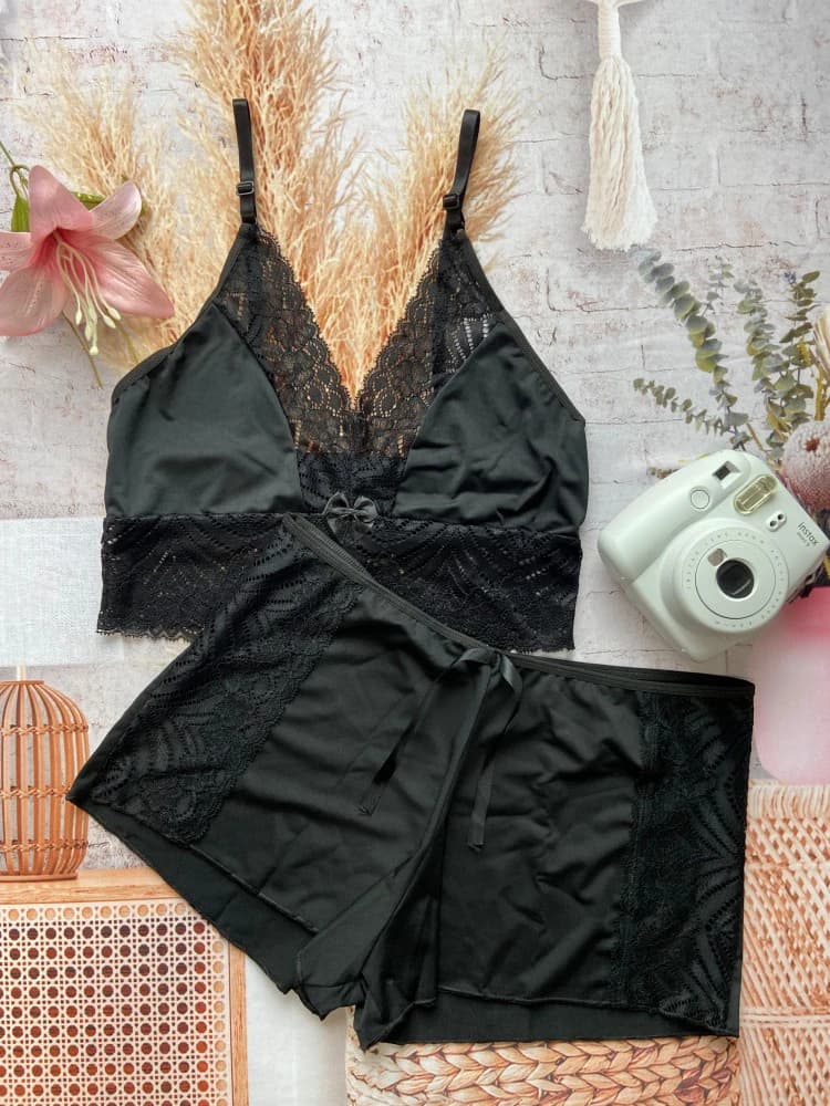 BABY DOLL CROPPED RENDA DELICADA - PRETO 7