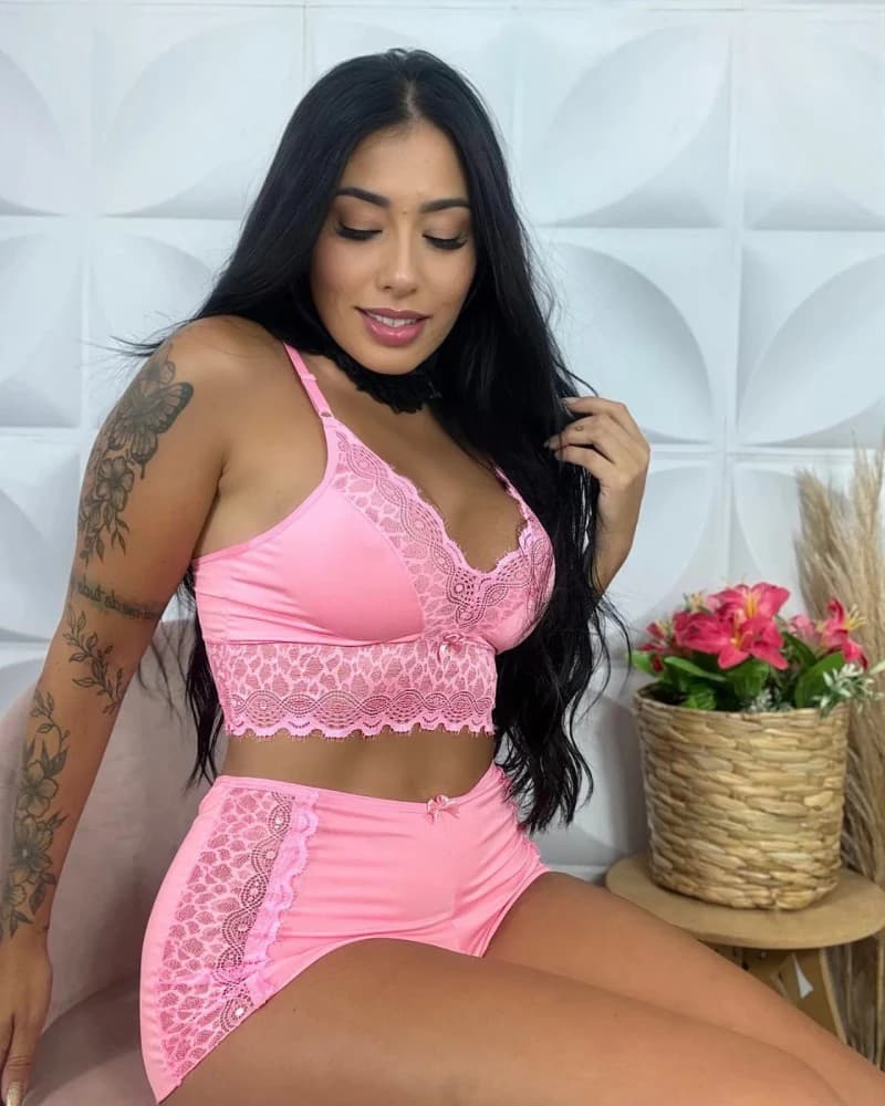 BABY DOLL CROPPED RENDA DELICADA - ROSA PANTERA 3