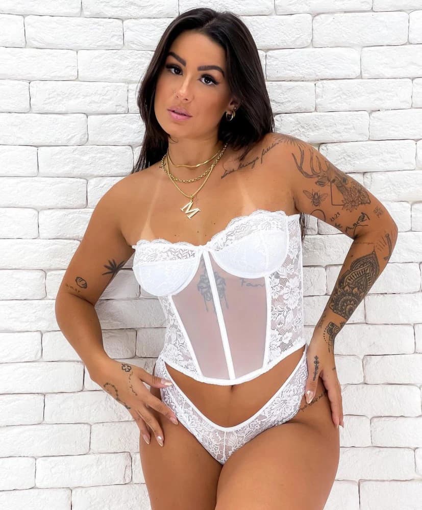 CORSELET DE RENDA + CALCINHA - Branco (renda de cilios) 3