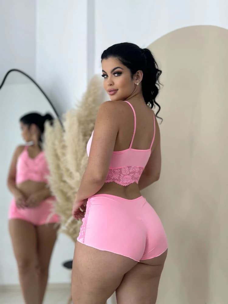 BABY DOLL CROPPED RENDA DELICADA - ROSA PANTERA 2