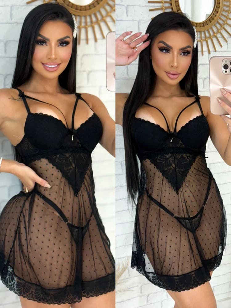 CAMISOLA C/BOJO STRAPPY CELINA - RENDA PRETO C/BRANCO 1