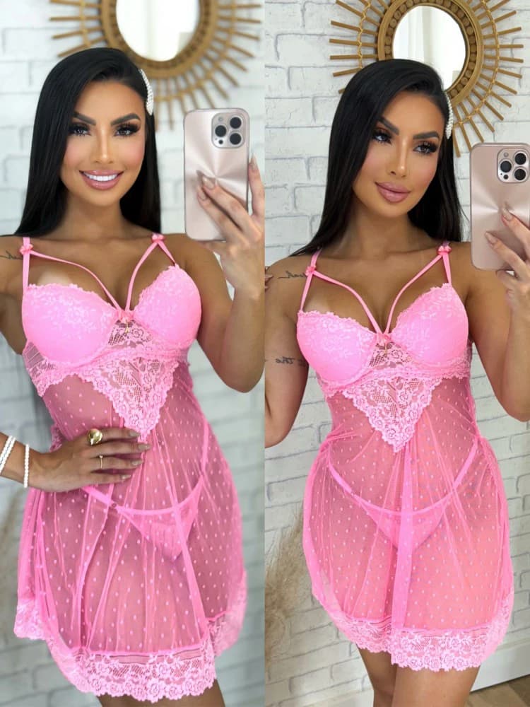 CAMISOLA C/BOJO STRAPPY CELINA - RENDA ROSA C/BRANCO