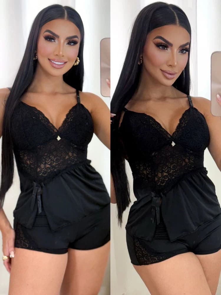 BABY DOLL MICROFIBRA LACINHO