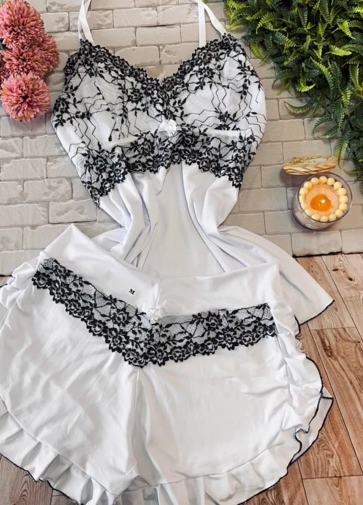 BABY DOLL ULTRA LUXO FLUFLU - Branco c/ preto 1