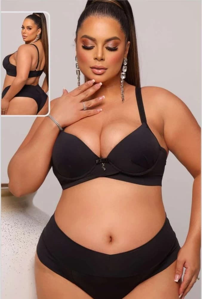 CONJUNTO MICROFIBRA PLUS SIZE SHIRLEY - PRETO