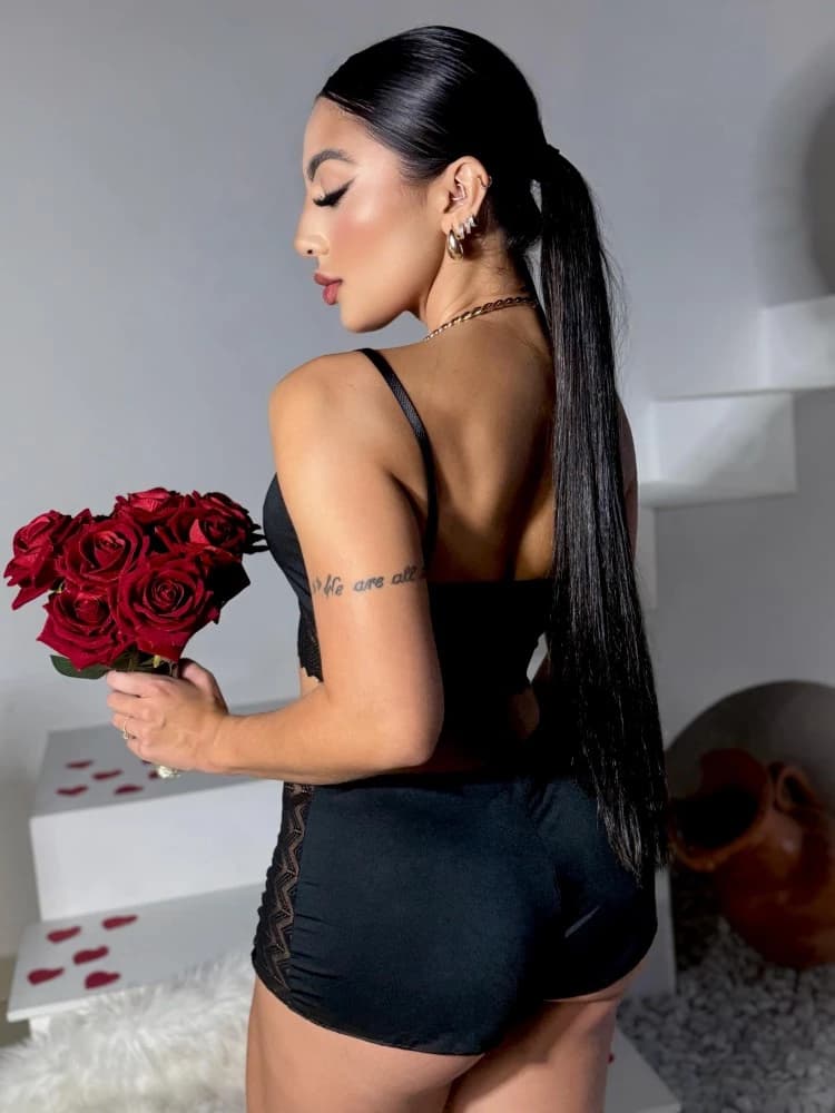 BABY DOLL CROPPED RENDA DELICADA - PRETO 6