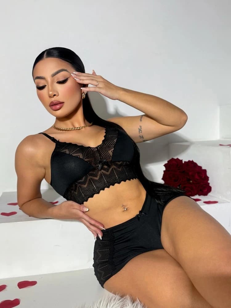 BABY DOLL CROPPED RENDA DELICADA - PRETO 5