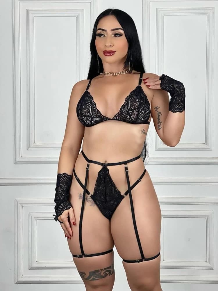 CONJUNTO S/BOJO + LUVINHA PARIS - PRETO (TAMANHO UNICO)