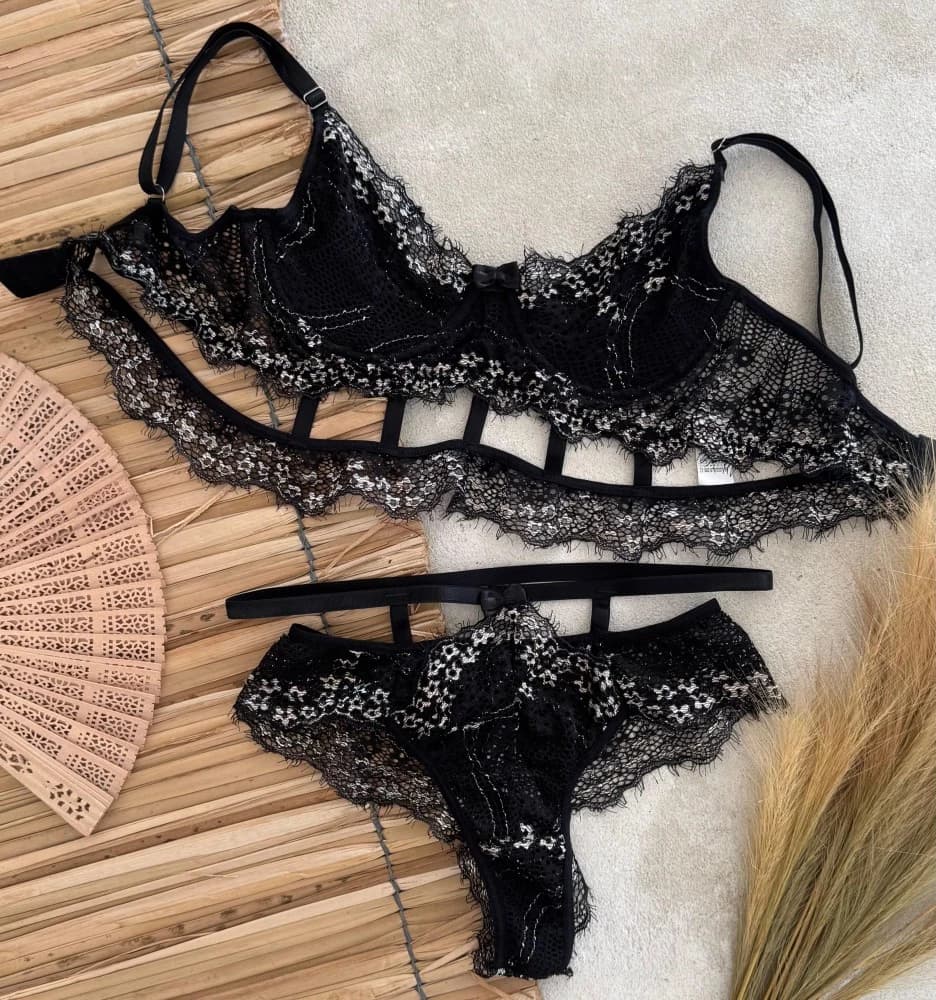 CONJUNTO S/BOJO GISELE - PRETO C/PRATA 2