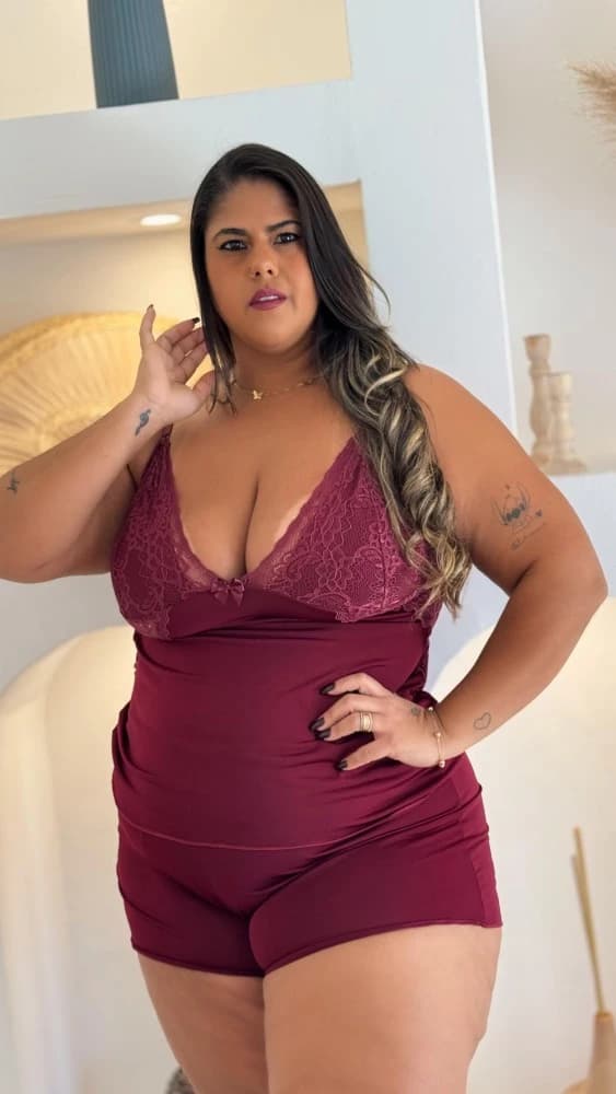 Baby dool Plus Size Katia - Vinho 1