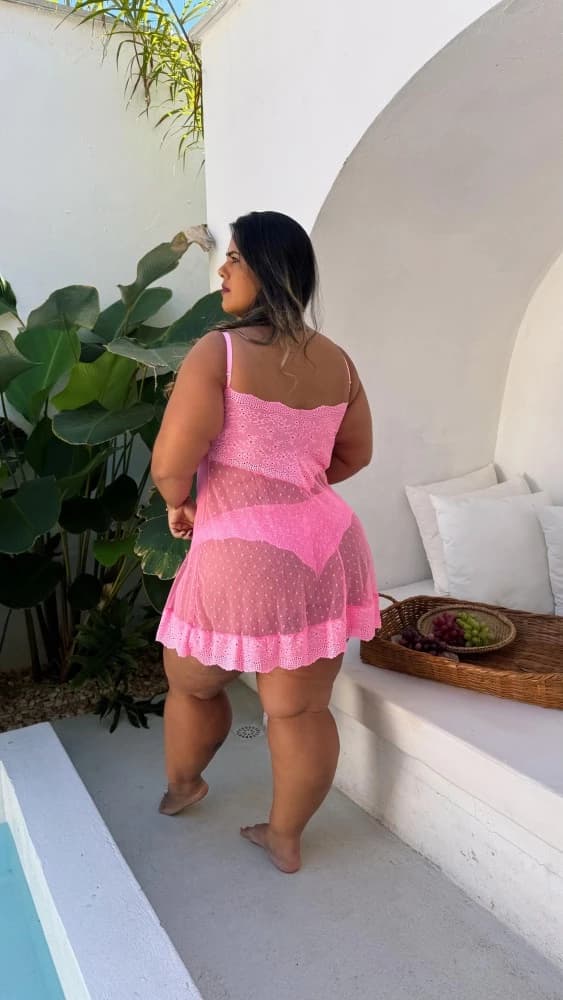 CAMISOLA S/BOJO TULE POÁ PLUS SIZE MARINA + CALCINHA - ROSA PANTERA 3