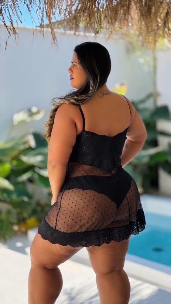 CAMISOLA S/BOJO TULE POÁ PLUS SIZE MARINA + CALCINHA - PRETA 1