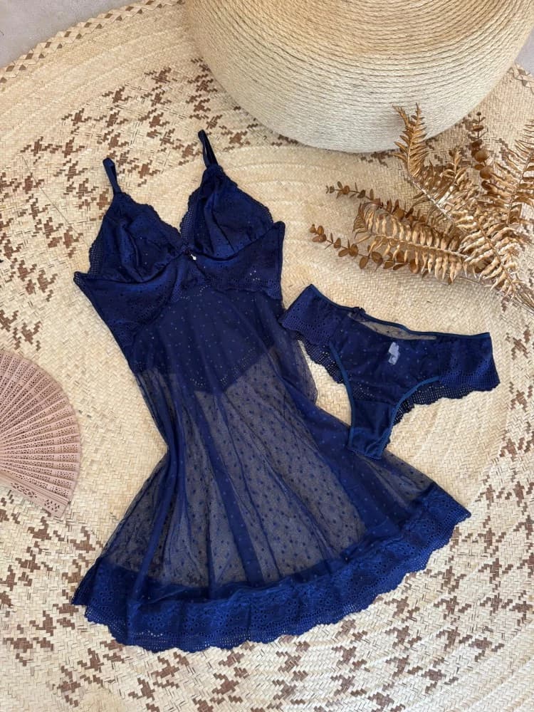 CAMISOLA S/BOJO TULE POÁ PLUS SIZE MARINA - MARINHO