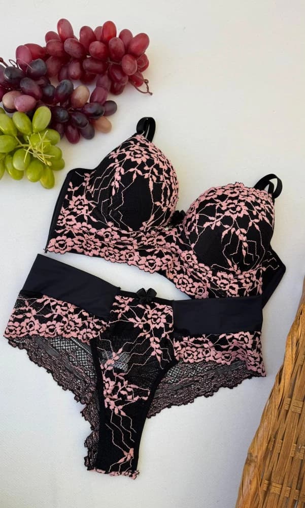 CONJUNTO LUXO MARCELA - Preto c/ rose 1