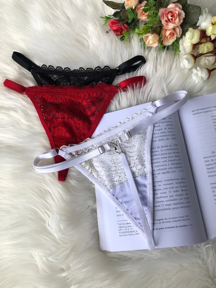 CALCINHA FIO DENTAL REGULAGEM COELHINHO ( a parte da frente da calcinha é tule - foto da renda somente ilustração do modelo)) 3