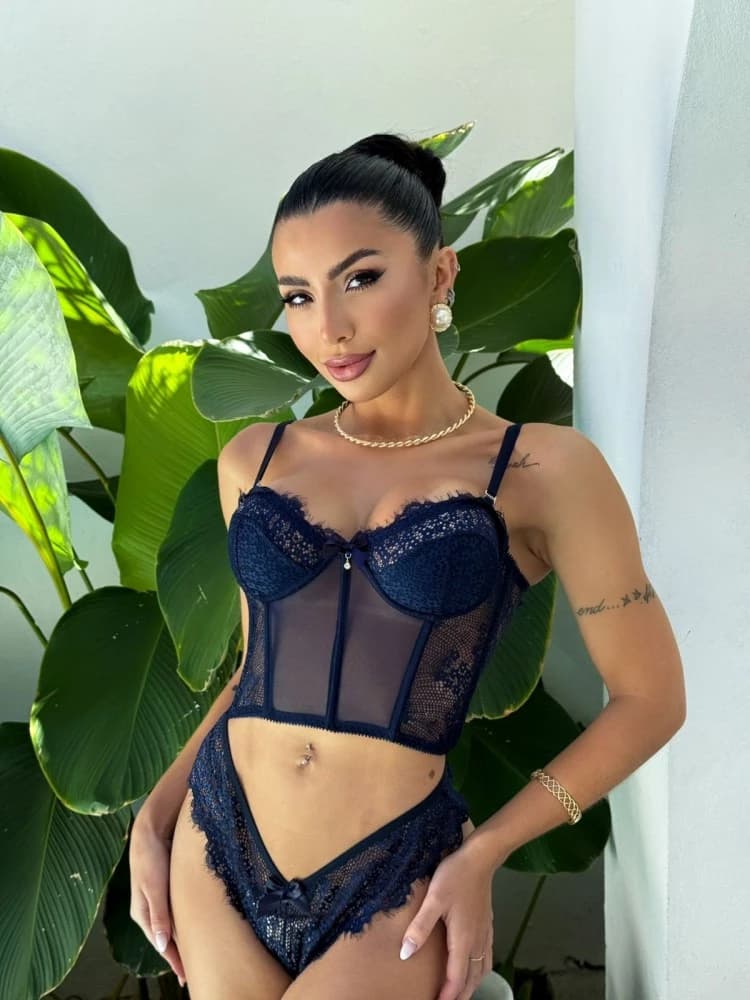 CORSELET DE RENDA + CALCINHA - Azul marinho (renda de cilios) 2