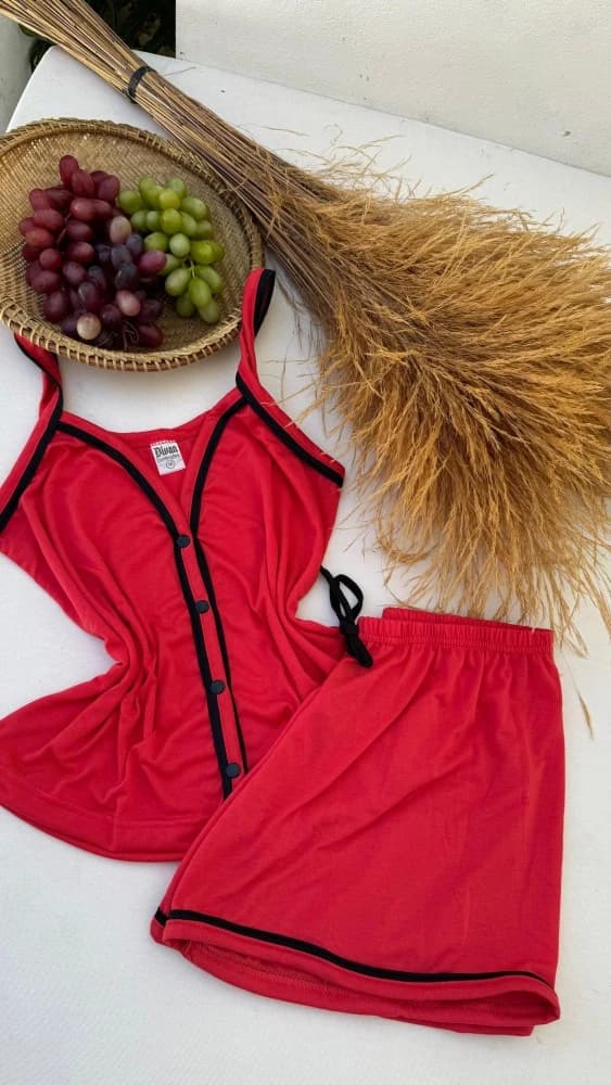 BABY DOLL AMERICANO ALCINHA/1312 - Vermelho c/preto