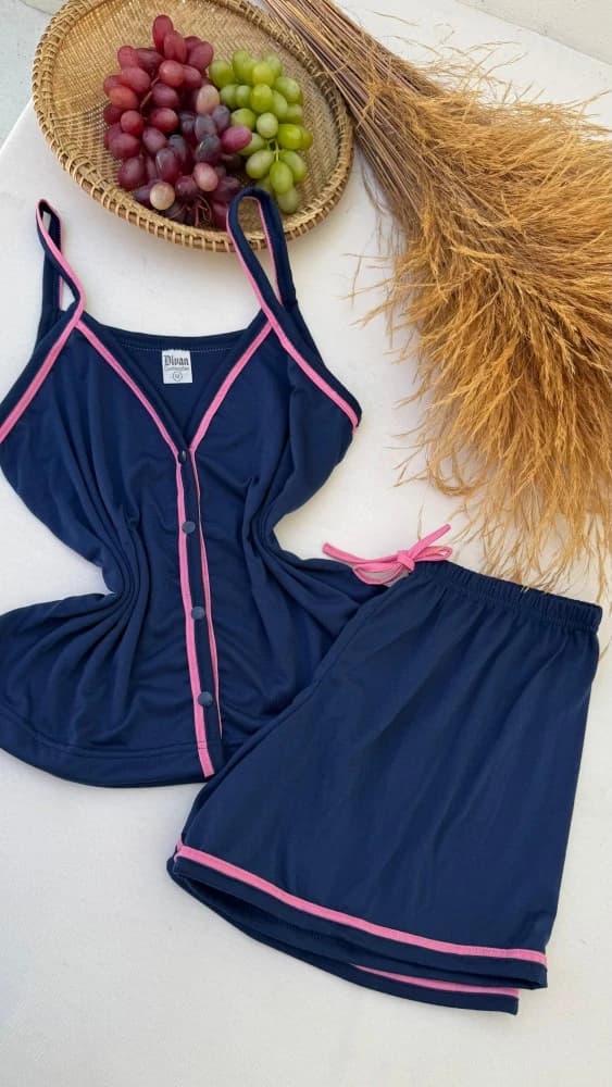 BABY DOLL AMERICANO ALCINHA/1312 - Azul Marinho c/ rosa