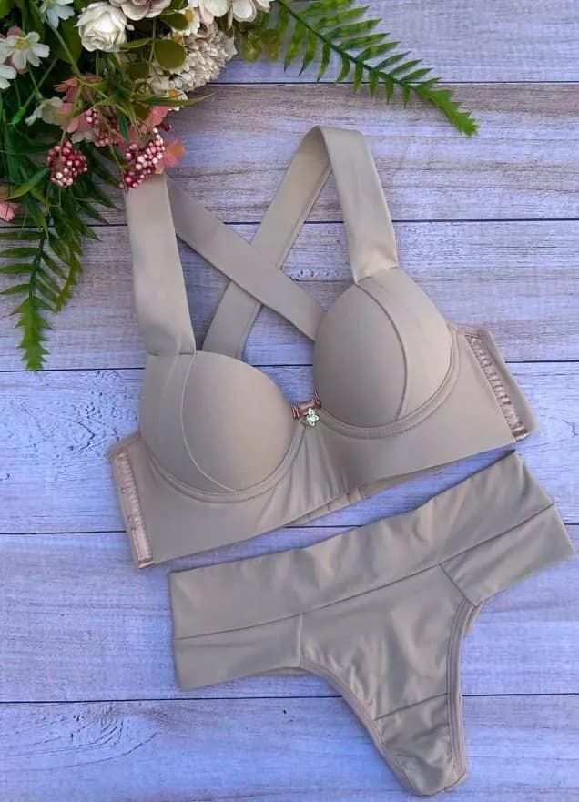 CONJUNTO MICROFIBRA ALÇA TRANÇADA - CHOCOLATE 1