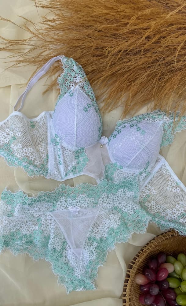 CONJUNTO CROPPED TULE CHARLOTE - Branco c/verde