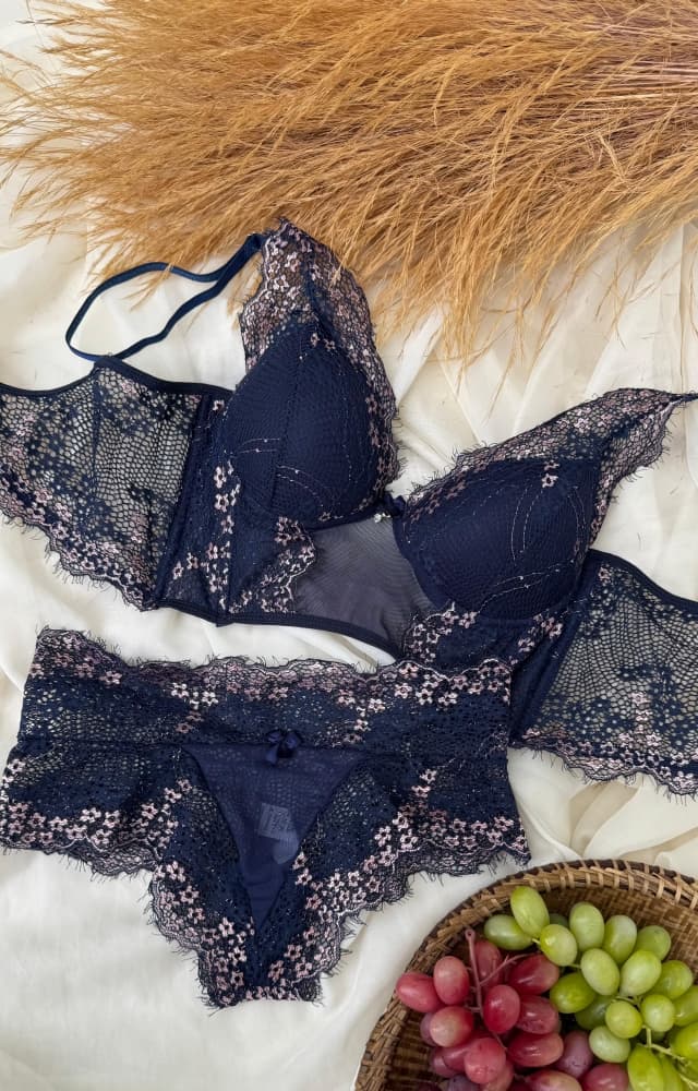 CONJUNTO CROPPED TULE CHARLOTE - Marinho c/rose