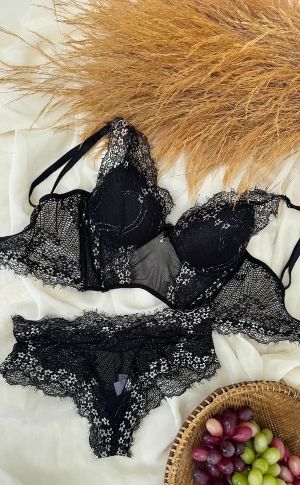 CONJUNTO CROPPED TULE CHARLOTTE - Preto c/prata