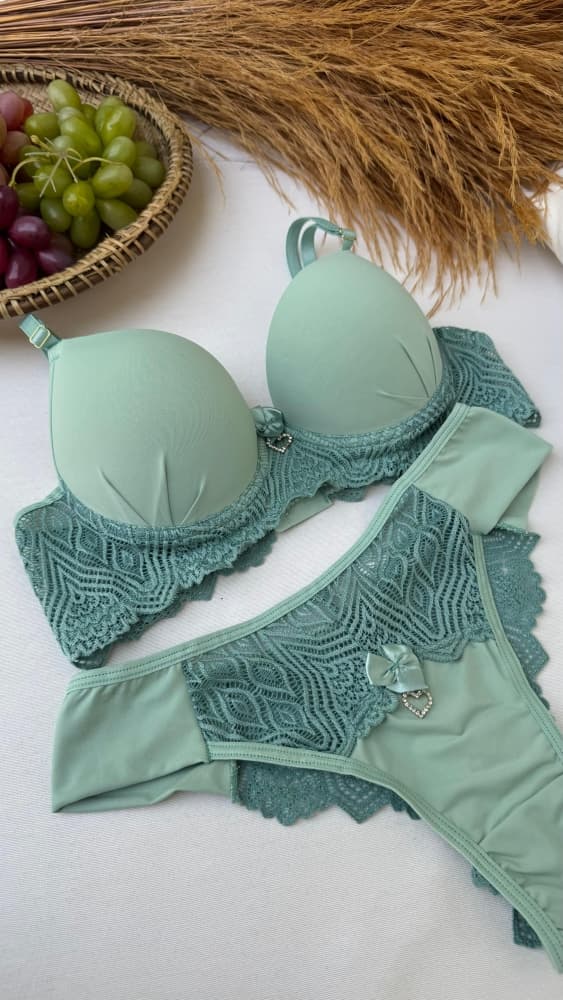 CONJUNTO PINGENTE CORAÇÃO BRIELA - Verde Teos 1