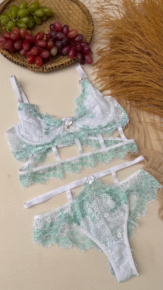 CONJUNTO S/BOJO GISELE - BRANCO C/VERDE